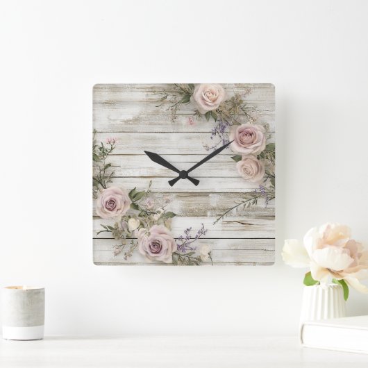 Elegante Rustikale Rose Wall Clock Quadratische Wanduhr (Zuhause)