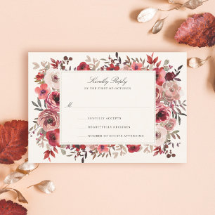 Elegante Rustikale Rote Florale Herbst-Hochzeit RSVP Karte