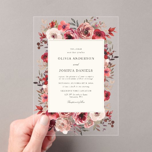 Elegante Rustikale Rote Hochzeit im Herbst Acryleinladungen (Insitu (Handheld))