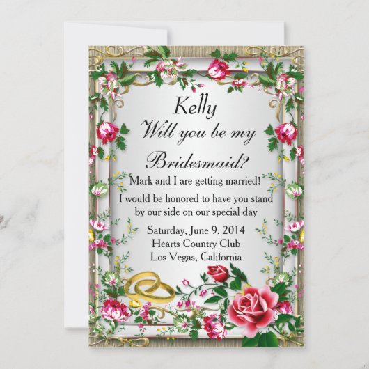 Elegante Rustikale Rote Rosen Bridesmaid Card Einladung (Vorderseite)