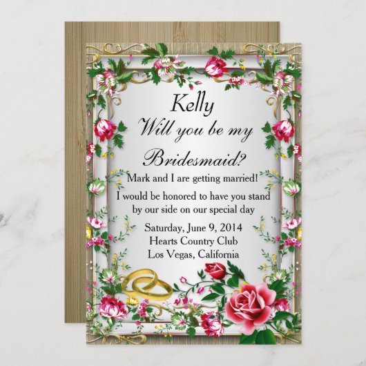 Elegante Rustikale Rote Rosen Bridesmaid Card Einladung (Vorne/Hinten)