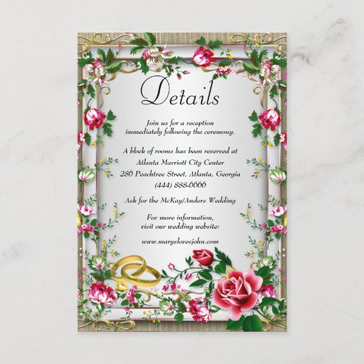 Elegante rustikale Rote Rosen Hochzeitsdetails Begleitkarte (Vorderseite)