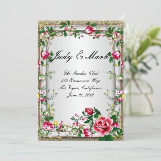 Elegante rustikale Rote Rosen Hochzeitskarte Menükarte (Stehend Vorderseite)