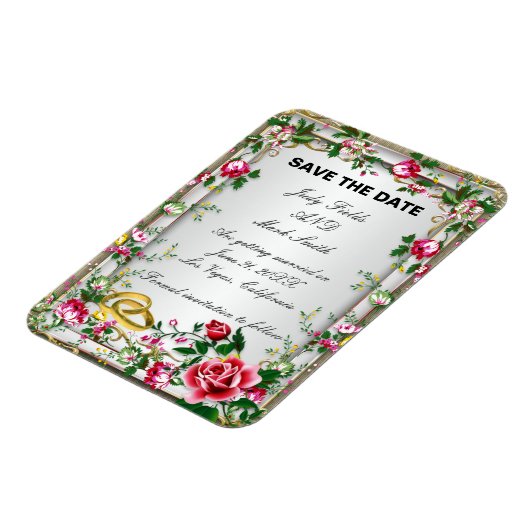 Elegante rustikale Rote Rosen speichern das Datums Magnet (Linke Seite)