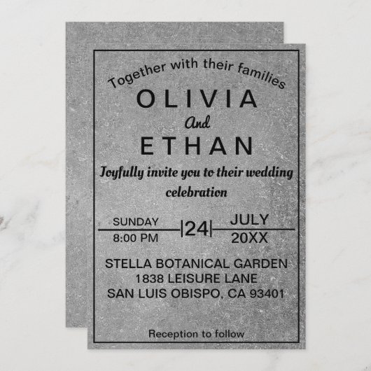 Elegante rustikale, schwarz-graue Betonhochzeit Einladung (Vorne/Hinten)