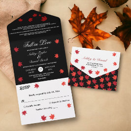 Elegante rustikale Schwarz-Weiß-Hochzeit im Herbst All In One Einladung