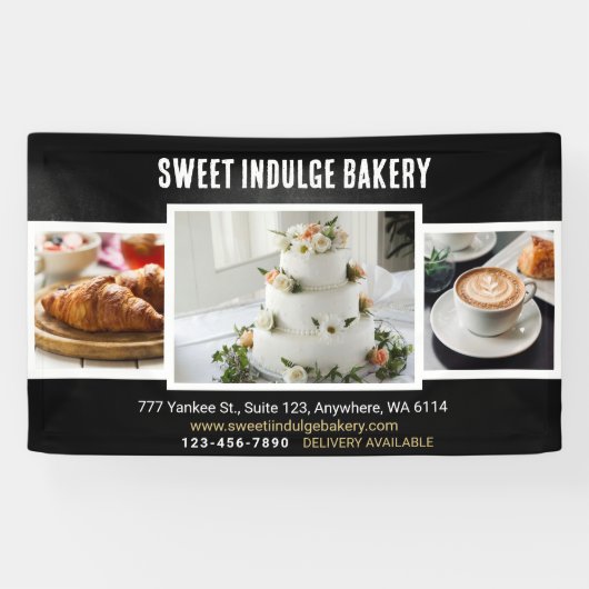 Elegante Rustikale Schwarz-weiße Bäckerei Banner (Horizontal)