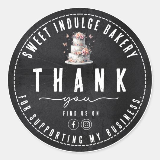 Elegante rustikale Schwarz-weiße Bäckerei Danke Runder Aufkleber (Vorderseite)