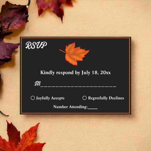 Elegante rustikale Schwarz-weiße Orange Hochzeit i RSVP Karte