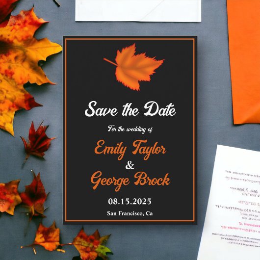 Elegante rustikale Schwarz-weiße Orange Hochzeit i Save The Date
