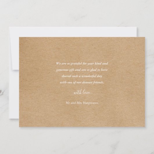 Elegante rustikale Signature Script Hochzeit Viele Dankeskarte (Rückseite)