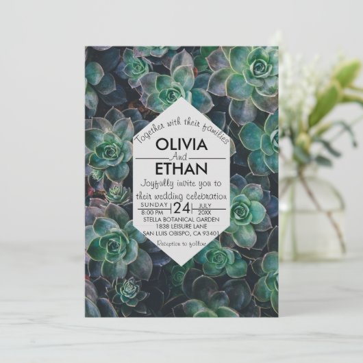 Elegante rustikale Smaragdgrün Hochzeit Einladung (Stehend Vorderseite)