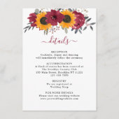 Elegante Rustikale Sonnenblume Blütenblume Burgund Begleitkarte (Vorderseite)