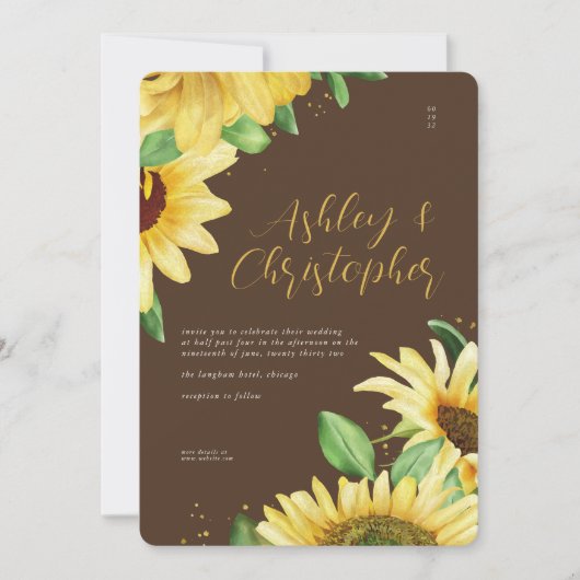 Elegante rustikale Sonnenblume Braun Einladung zur (Vorderseite)