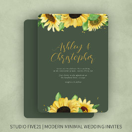 Elegante rustikale Sonnenblume Grüne Hochzeit Einl Einladung