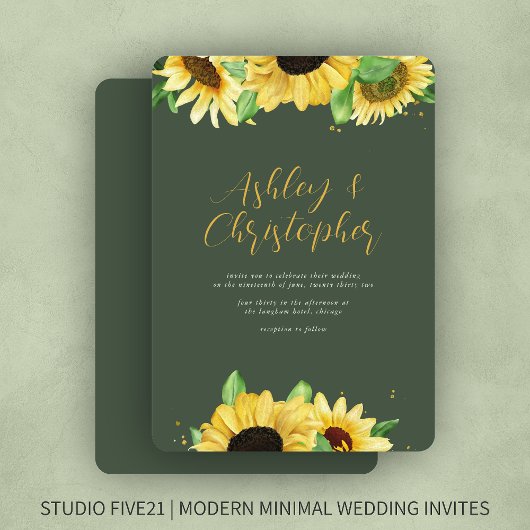 Elegante rustikale Sonnenblume Grüne Hochzeit Einl Einladung