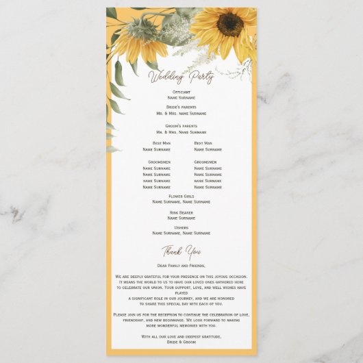 Elegante rustikale Sonnenblume, Hochzeit auf dem L Programm (Rückseite)