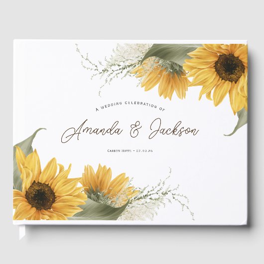 Elegante rustikale Sonnenblume, Hochzeit im Herbst Gästebuch (Vorderseite)