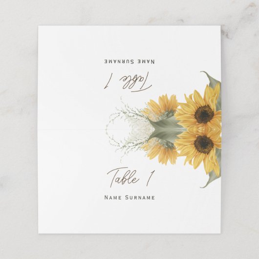 Elegante rustikale Sonnenblume, Hochzeit im Herbst Platzkarte (Außenseite Aufgefaltet)
