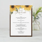 Elegante rustikale Sonnenblume, Hochzeitsmenü Menükarte (Stehend Vorderseite)