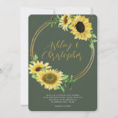 Elegante Rustikale Sonnenblume Moss Green Wedding Einladung (Vorderseite)