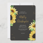 Elegante Rustikale Sonnenblume Schwarze Hochzeit E Einladung (Vorderseite)