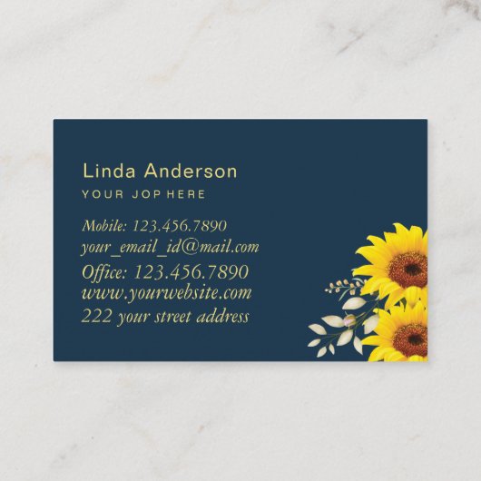 Elegante rustikale Sonnenblumen Eukalyptus Busines Visitenkarte (Rückseite)