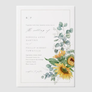 Elegante Rustikale Sonnenblumen-Herbst-Hochzeit Pergament Einladungen