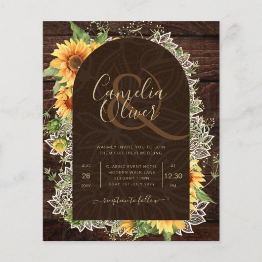 Elegante rustikale Sonnenblumen und Hochzeitsempfa (Vorderseite)