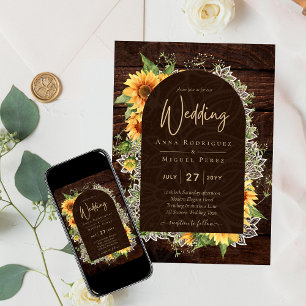 Elegante rustikale Sonnenblumen und Hochzeitsempfa Einladung