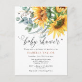 Elegante rustikale Sonnenblumendusche Einladungspostkarte (Vorderseite)