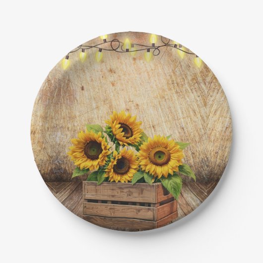 Elegante rustikale Sonnenblumenkiste Moderne Babyd Pappteller (Vorderseite)