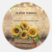 Elegante rustikale Sonnenblumenkiste Moderne Babyd Runder Aufkleber (Vorderseite)