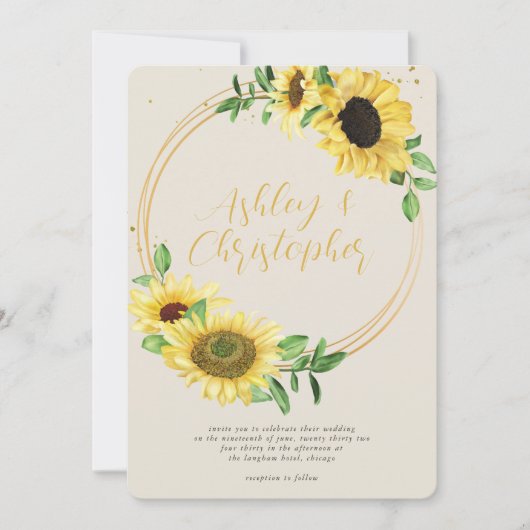 Elegante Rustikale Sonnenblumenknochen Hochzeit Einladung (Vorderseite)