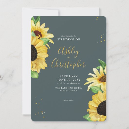 Elegante Rustikale Sonnenblumenschieferplatte All- Einladung (Vorderseite)