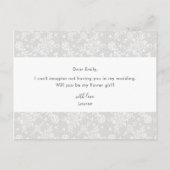 Elegante rustikale Spitzen werden Sie mein Blumenm Einladungspostkarte (Rückseite)