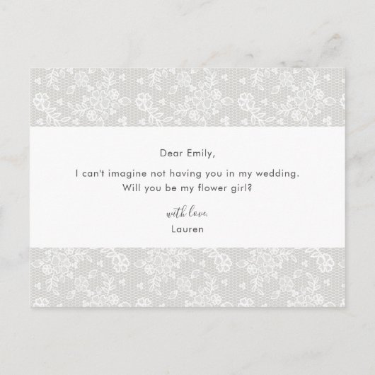 Elegante rustikale Spitzen werden Sie mein Blumenm Einladungspostkarte (Rückseite)