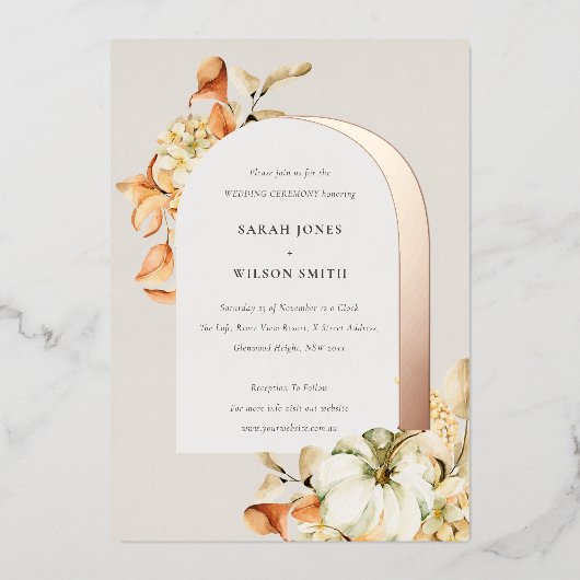 Elegante Rustikale Trauung des Kürbiskürbis Arch B Folieneinladung (Vorderseite)