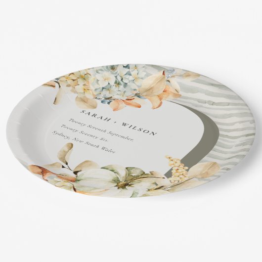 Elegante Rustikale Trauung des Kürbiskürbis Arch B Pappteller (Schrägansicht)