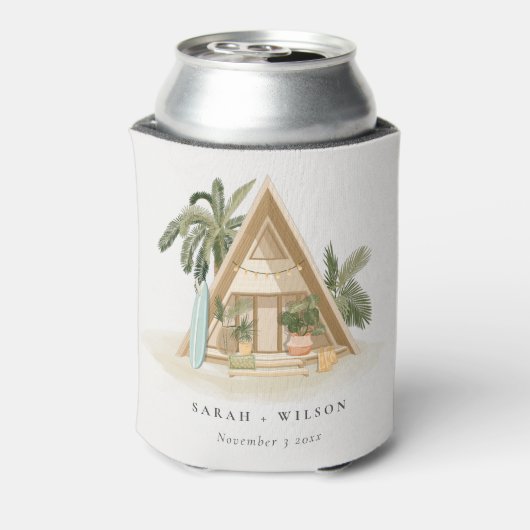 Elegante rustikale Tropical Palm Beach Shack Hochz Dosenkühler (Kanne Rückseite)