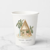 Elegante rustikale Tropical Palm Beach Shack Hochz Pappbecher (Rückseite)
