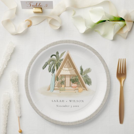 Elegante rustikale Tropical Palm Beach Shack Hochz Pappteller (Hochzeit)