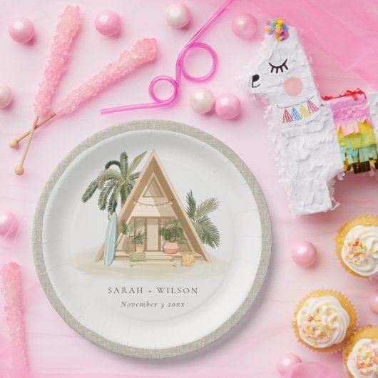 Elegante rustikale Tropical Palm Beach Shack Hochz Pappteller (Party)