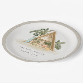 Elegante rustikale Tropical Palm Beach Shack Hochz Pappteller (Schrägansicht)
