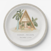 Elegante rustikale Tropical Palm Beach Shack Hochz Pappteller (Vorderseite)