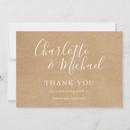 Elegante rustikale Unterschrift Hochzeit Vielen Da Dankeskarte (Vorderseite)