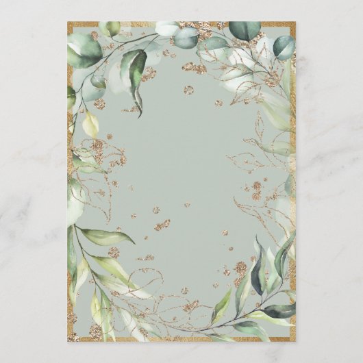 Elegante Rustikale Vegetation Gold Eukalyptus Wedd Einladung (Rückseite)