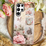 Elegante rustikale Vintage Rose, 3-Foto & Monogram Samsung Galaxy Hülle<br><div class="desc">Herrliches und elegantes Design mit einer senkrechten,  dreiseitigen quadratischen Vorlage auf einem subtil bedrängten rustikalen Hintergrund von rosa Hütte Rose mit Textfeld für Ihren Namen oder Monogramm.</div>