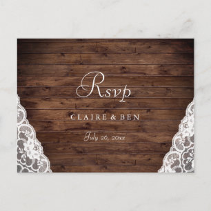 Elegante rustikale Vintage-Spitze-Hochzeits-RSVP-P Einladungspostkarte