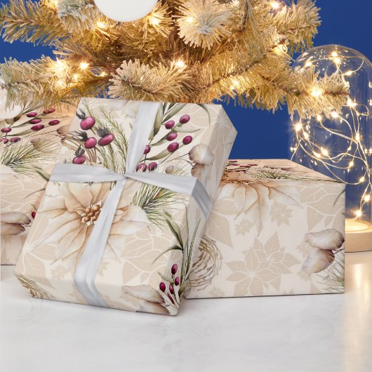 Elegante Rustikale Wasserfarbe Botanische Weihnach Geschenkpapier (Feiertage)